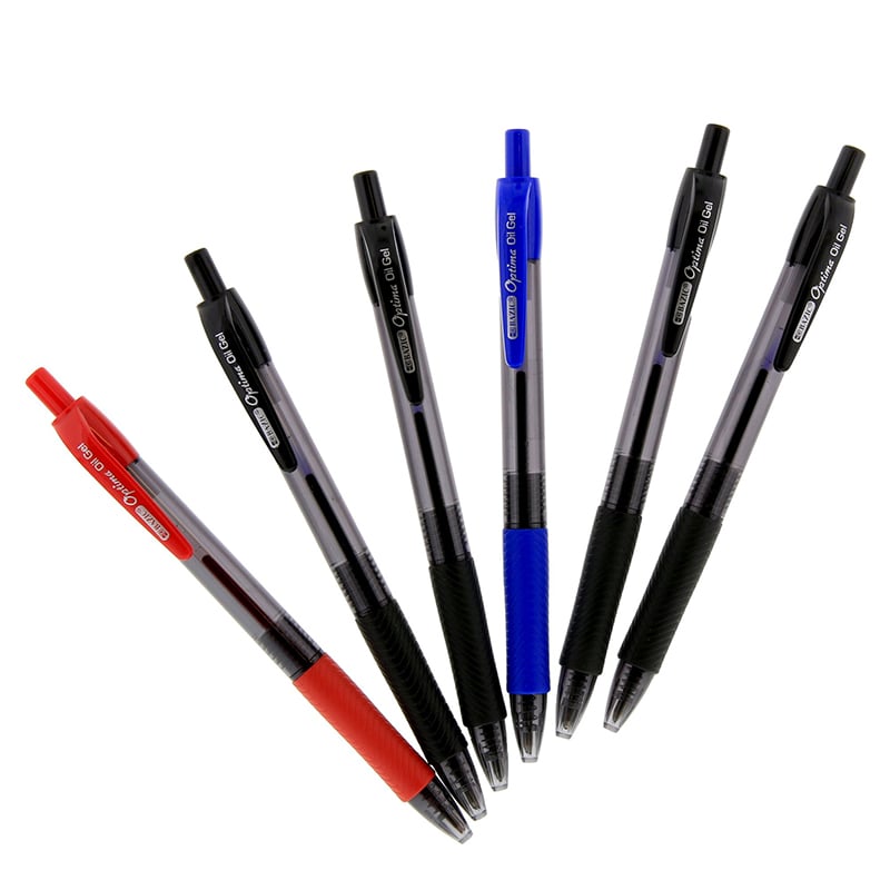 Stylo rétractable à encre gel-huile Optima bleu avec grip (paquet de 3)