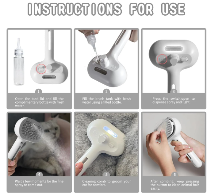 Brosse à jet d'eau pour poils d'animaux