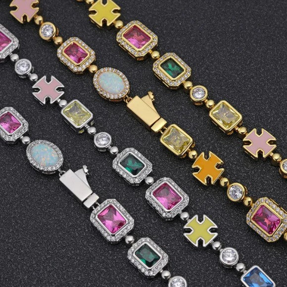 Collier Hip-Hop plaqué or avec pierres précieuses