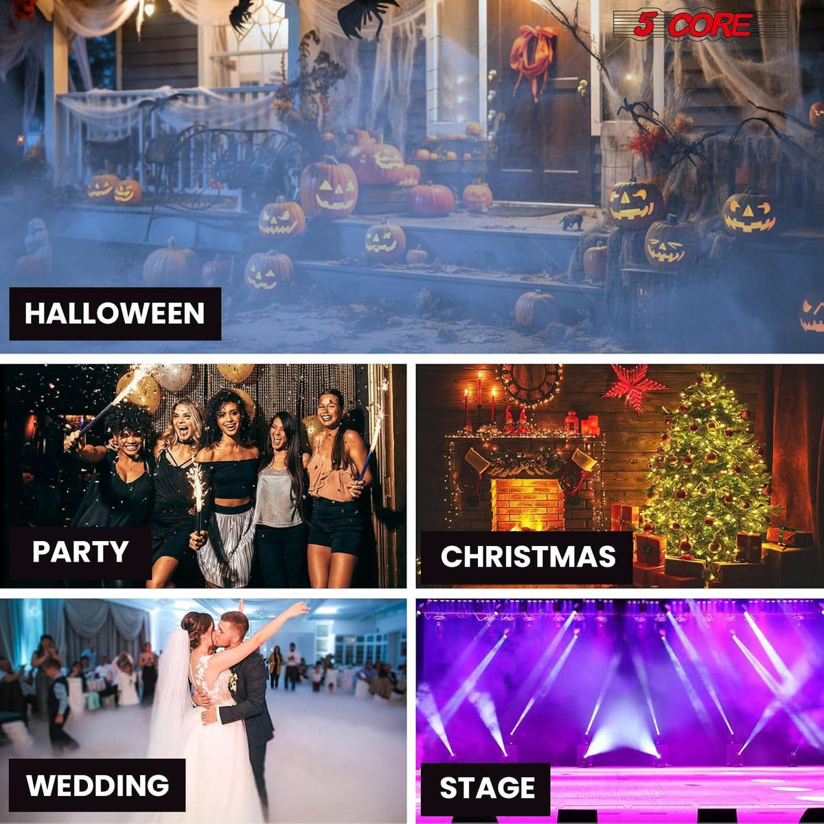 5Core Fog Smoke Machine 1200W Low Lying Indoor Outdoor 1L Fog Maker with LED Lights