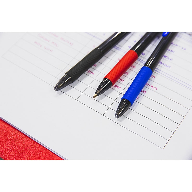 Stylo rétractable à encre gel-huile Optima bleu avec grip (paquet de 3)